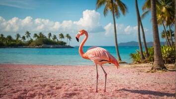 Gorgeous pink flamingo in summer photo