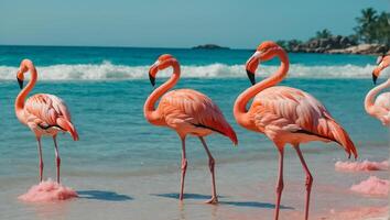 Gorgeous pink flamingo in summer photo