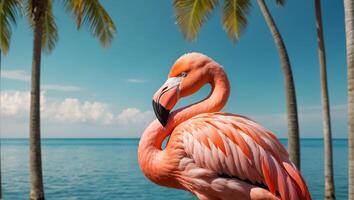 Gorgeous pink flamingo in summer photo