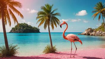 Gorgeous pink flamingo in summer photo