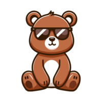 cute bear wearing sunglasses icon character png