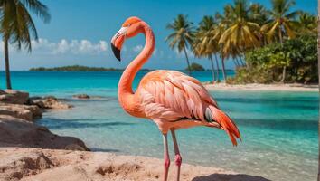 Gorgeous pink flamingo in summer photo