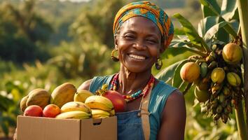 mujer participación tropical frutas foto