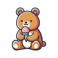 linda oso comiendo hielo crema icono personaje png