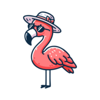 cute flamingo wearing hat and glasses icon character png