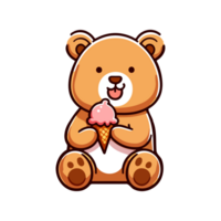 cute bear eating ice cream icon character png