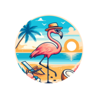 illustration of cute flamingo on vacation beach png