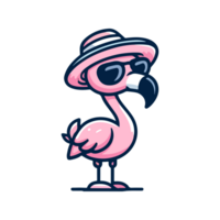 cute flamingo wearing hat and glasses icon character png