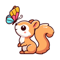 cute squirrel playing with butterfly icon character png