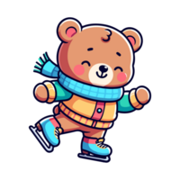 cute bear playing ice skating icon character png