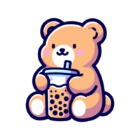 cute bear drinking boba icon character png