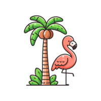 fofa flamingo e coco árvore ícone personagem png