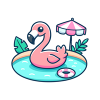 cute flamingo swimming in pool icon character png