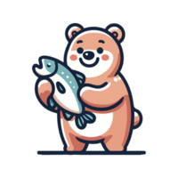 cute bear catches fish icon character png