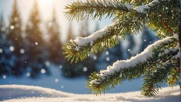 Christmas tree branch, snow photo