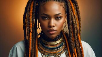 Portrait of a chic African American girl with dreadlocks photo