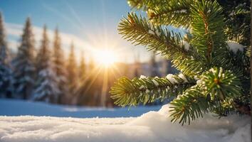 Christmas tree branch, snow photo