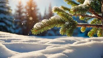 Christmas tree branch, snow photo