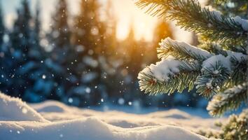 Christmas tree branch, snow photo