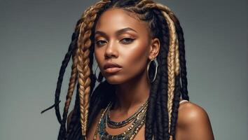 Portrait of a chic girl with dreadlocks photo