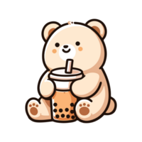 cute bear drinking boba icon character png