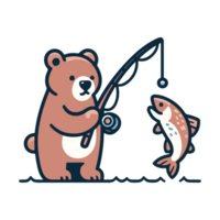 cute bear fishing icon character png