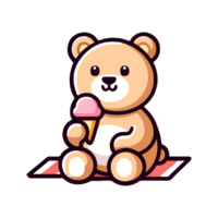 cute bear eating ice cream icon character png