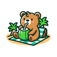 cute bear playing surfing in the sea summer theme icon character png