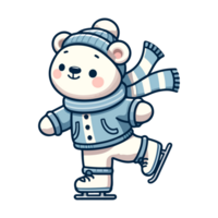 cute bear playing ice skating icon character png