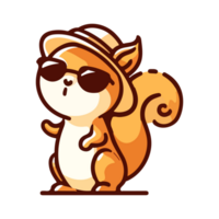 cute squirrel wearing glasses and hat icon character png