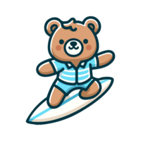 cute bear playing surfing icon character png