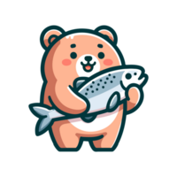 cute bear catches fish icon character png