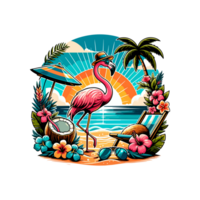 illustration of cute flamingo on vacation beach png