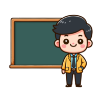 male teacher in classroom with blackboard png