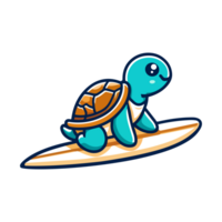 cute turtle surfing in sea icon character png