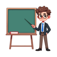 male teacher in classroom with blackboard png