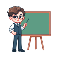 male teacher in classroom with blackboard png