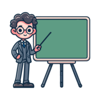 male teacher in classroom with blackboard png