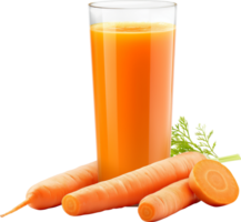 Fresh carrot and sweet carrot juice isolated on a transparent background png