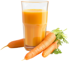 Fresh carrot and sweet carrot juice isolated on a transparent background png