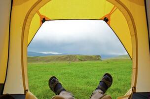 Camping staff on the mount photo