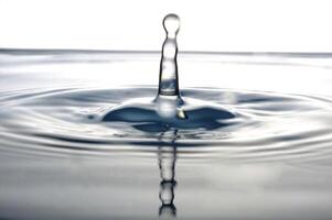 The round transparent drop of water, falls downwards photo