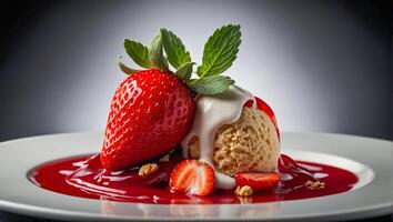 Fresh ice cream with strawberries photo