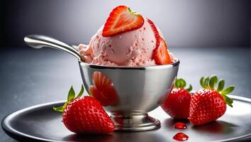Fresh ice cream with strawberries photo