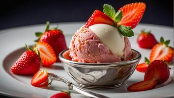 Fresh ice cream with strawberries photo
