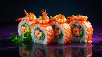 Fresh sushi with shrimp photo