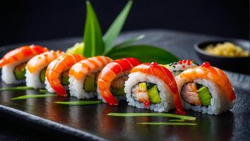 Fresh sushi with shrimp photo