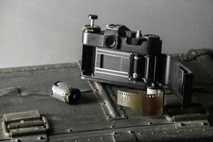 Old retro camera and 35 mm photo