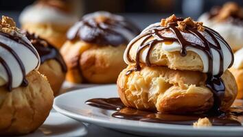 Delicious appetizing profiteroles elegant photo