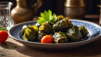 Appetizing dolma in a plate on the table photo